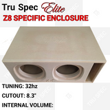TRU SPEC Elite Z8 dual enclosure viewed from above, showing recessed openings, engraved branding and a slot port