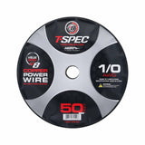 T-Spec spool label marked 1/0 AWG oxygen-free copper power wire and 50 feet