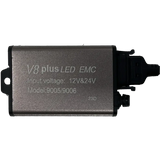 A rectangular silver device labeled â€œLUMI Stage 3 9006 LED Headlight Bulbsâ€ from Lumi, featuring input voltage support for both 12V and 24V and equipped with a black plastic connector on one end. Designed for use in LED headlights, it utilizes advanced CSP chips to provide a crisp, bright white 6000K light.