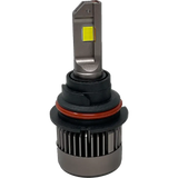 LUMI Stage 3 9007 LED Headlight Bulb by Lumi, shown upright against a plain white background. This bulb features a metallic base with cooling fins and a yellow light-emitting area at the top. Equipped with advanced CSP chips, it delivers enhanced performance.