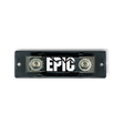 A black rectangular automotive electrical terminal block with two silver metal screw terminals and a prominent white 'EPIC' logo on the front, isolated on a white background.