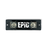 A black rectangular automotive electrical terminal block with two silver metal screw terminals and a prominent white 'EPIC' logo on the front, isolated on a white background.