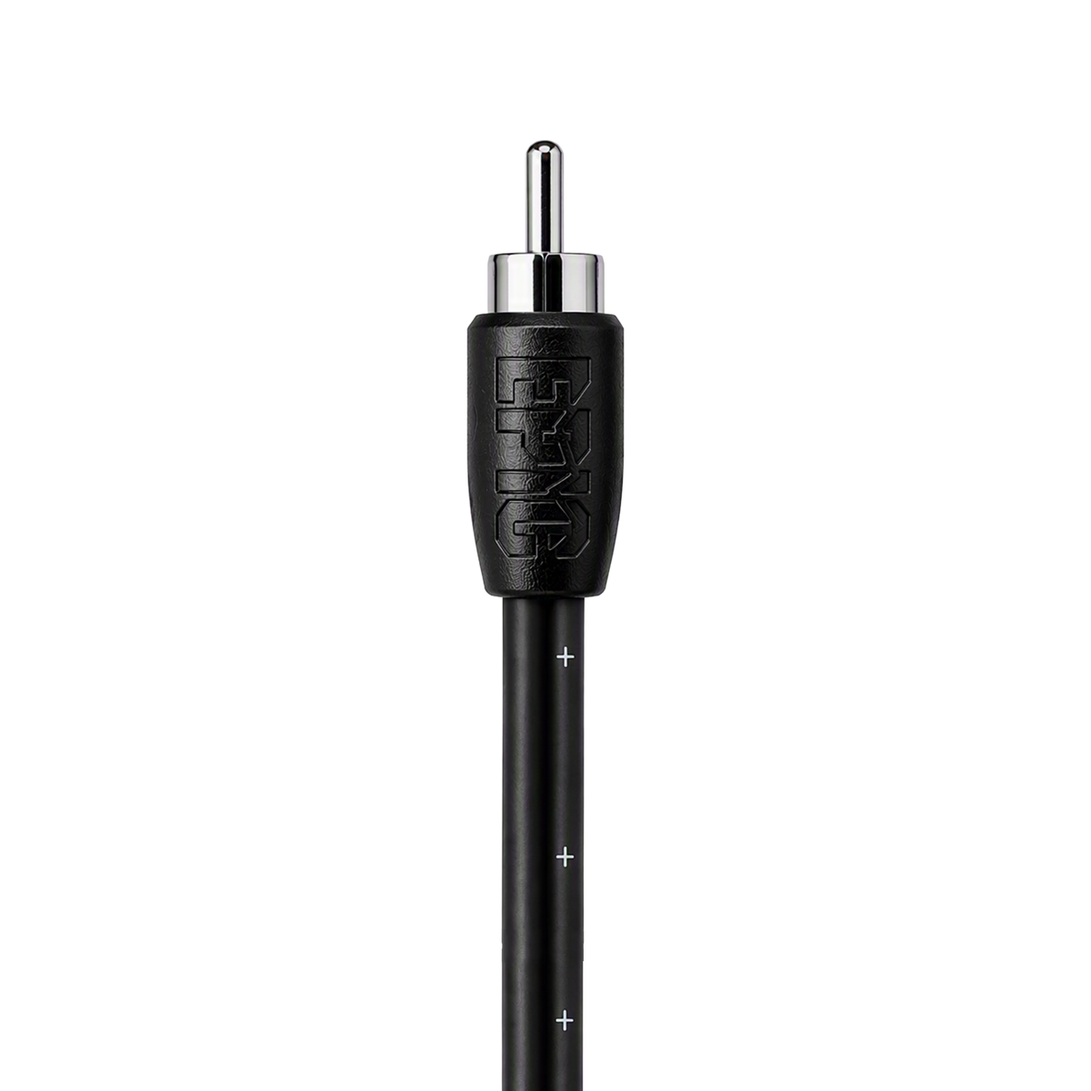 A close-up of a black audio cable connector with a silver metal pin and a black textured sleeve embossed with 'LFG', shown on a plain white background.