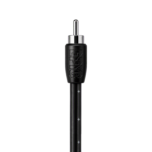 A close-up of a black audio cable connector with a silver metal pin and a black textured sleeve embossed with 'LFG', shown on a plain white background.