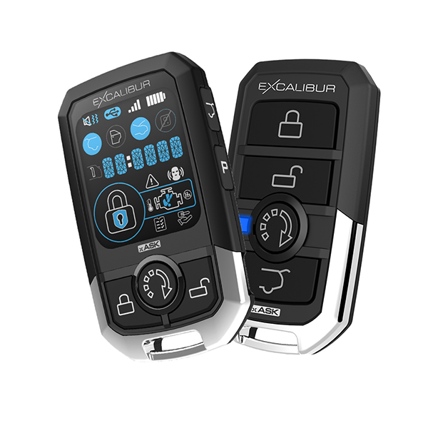 Excalibur display remote and companion button remote, side by side