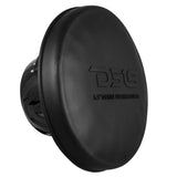 DS18 speaker with its black 6.5-inch protective cover fitted over the front