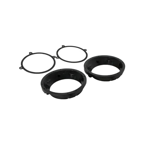 Pair of black speaker adapter rings with matching gaskets
