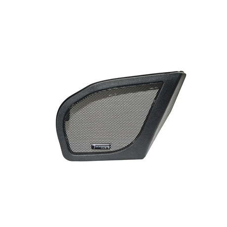 Shaped black fairing speaker grille with a mesh insert and Diamond Audio badge