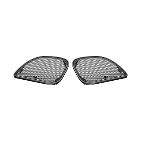 Pair of curved fairing speaker grilles with mesh inserts and black frames