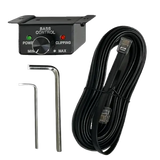 The Elite Audio EA3000M 1,500 Watt Monoblock Amplifierâ€™s bass control knob unit, designed for subwoofer amps by Elite Audio, features power and clipping indicator lights, includes two hex keys, and comes with a long black cable equipped with phone-style connectorsâ€”all shown on a white background.