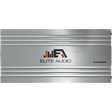 The Elite Audio EA3000M 1,500 Watt Monoblock Amplifier by Elite Audio is finished in silver with horizontal grooves and features a black, orange, and gray logo centered on the front against a plain white background. This high-performance subwoofer amplifier includes a MOSFET power supply and is engineered as a 1-ohm stable monoblock unit for delivering powerful, reliable bass.
