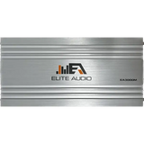 The Elite Audio EA3000M 1,500 Watt Monoblock Amplifier by Elite Audio is finished in silver with horizontal grooves and features a black, orange, and gray logo centered on the front against a plain white background. This high-performance subwoofer amplifier includes a MOSFET power supply and is engineered as a 1-ohm stable monoblock unit for delivering powerful, reliable bass.