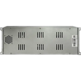The Elite Audio EA4000M 2,000 Watt Monoblock Amplifier by Elite Audio is a metal electronic device featuring multiple ventilation slots, a small fan on the left, and a barcode label on the right side. This rectangular amplifier is designed for rack system mounting and delivers competition-grade power with reliable MOSFET power supplies for superior performance.