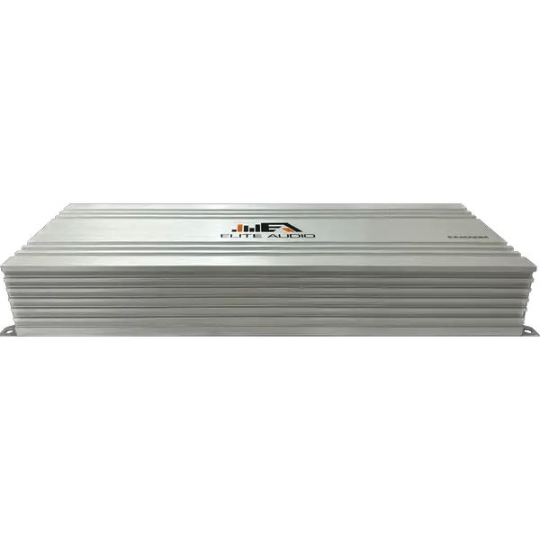 A silver Elite Audio EA4000M 2,000 Watt Monoblock Amplifier featuring horizontal grooves and the Elite Audio logo on top, engineered for competition-grade power, is displayed against a plain white background.