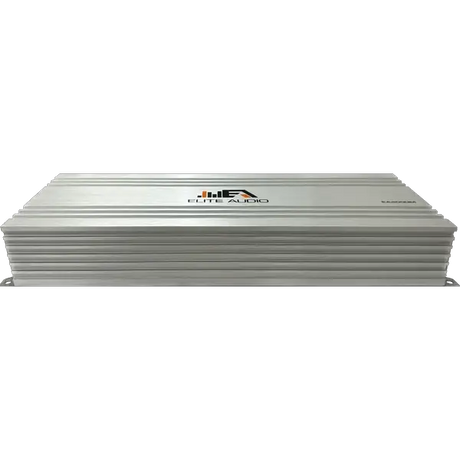 A silver Elite Audio EA4000M 2,000 Watt Monoblock Amplifier featuring horizontal grooves and the Elite Audio logo on top, engineered for competition-grade power, is displayed against a plain white background.
