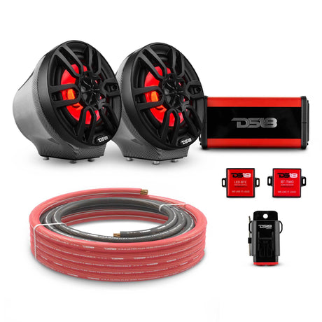 DS18 6.5" Loaded Flat Mount Speaker Pods with Amplifier, Installation Kit and RGB LED Lights, Package for Can-Am Spyder &