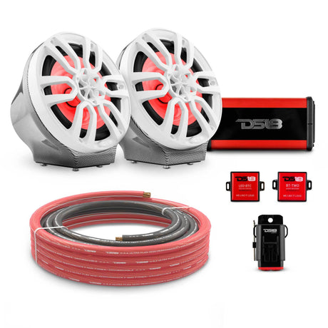 DS18 8" Loaded Flat Mount Speaker Pods with Amplifier, Installation Kit and RGB LED Lights, Package for Can-Am Spyder &