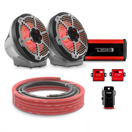 DS18 8" Loaded Flat Mount Speaker Pods with Amplifier, Installation Kit and RGB LED Lights, Package for Can-Am Spyder &