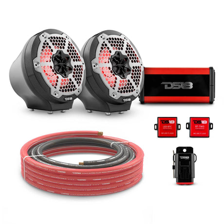 DS18 6.5" Loaded Flat Mount Speaker Pods with Amplifier, Installation Kit and RGB LED Lights, Package for Can-Am Spyder &
