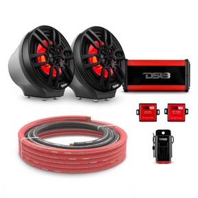 DS18 6.5" Loaded Flat Mount Speaker Pods with Amplifier, Installation Kit and RGB LED Lights, Package for Can-Am Spyder &