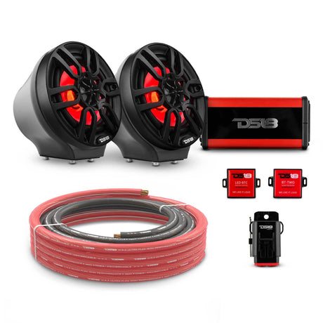 DS18 6.5" Loaded Flat Mount Speaker Pods with Amplifier, Installation Kit and RGB LED Lights, Package for Can-Am Spyder &