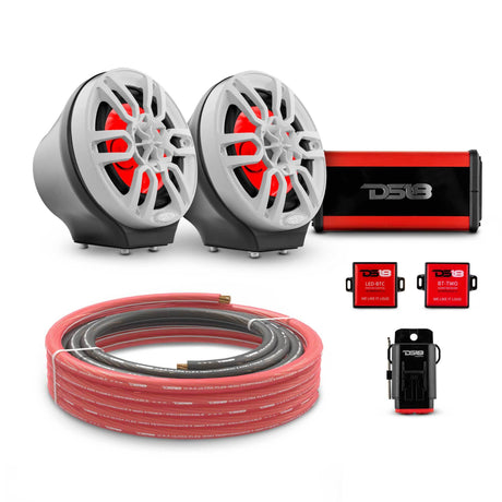 DS18 6.5" Loaded Flat Mount Speaker Pods with Amplifier, Installation Kit and RGB LED Lights, Package for Can-Am Spyder &