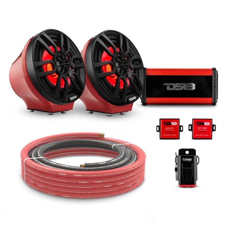 DS18 6.5" Loaded Flat Mount Speaker Pods with Amplifier, Installation Kit and RGB LED Lights, Package for Can-Am Spyder &