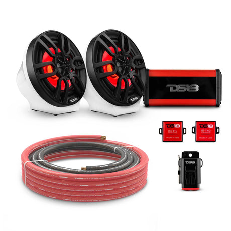 DS18 6.5" Loaded Flat Mount Speaker Pods with Amplifier, Installation Kit and RGB LED Lights, Package for Can-Am Spyder &