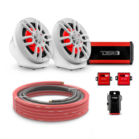 DS18 6.5" Loaded Flat Mount Speaker Pods with Amplifier, Installation Kit and RGB LED Lights, Package for Can-Am Spyder &