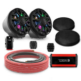 DS18 6.5" Loaded Flat Mount Speaker Pods with Amplifier, Installation Kit and Digital LED Lights, Package for Can-Am Spyder