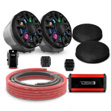 DS18 6.5" Loaded Flat Mount Speaker Pods with Amplifier, Installation Kit and Digital LED Lights, Package for Can-Am Spyder