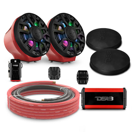 DS18 6.5" Loaded Flat Mount Speaker Pods with Amplifier, Installation Kit and Digital LED Lights, Package for Can-Am Spyder