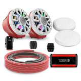 DS18 6.5" Loaded Flat Mount Speaker Pods with Amplifier, Installation Kit and Digital LED Lights, Package for Can-Am Spyder