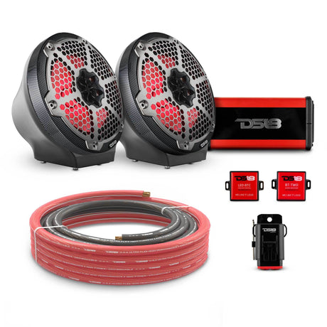 DS18 8" Loaded Flat Mount Speaker Pods with Amplifier, Installation Kit and RGB LED Lights, Package for Can-Am Spyder &