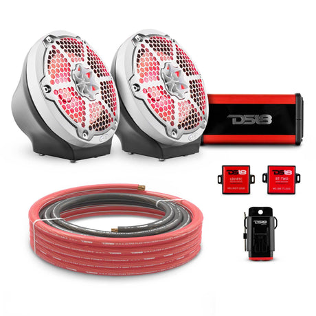 DS18 8" Loaded Flat Mount Speaker Pods with Amplifier, Installation Kit and RGB LED Lights, Package for Can-Am Spyder &