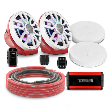 DS18 8" Loaded Flat Mount Speaker Pods with Amplifier, Installation Kit and Digital LED Lights, Package for Can-Am Spyder &