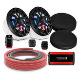 DS18 8" Loaded Flat Mount Speaker Pods with Amplifier, Installation Kit and Digital LED Lights, Package for Can-Am Spyder &