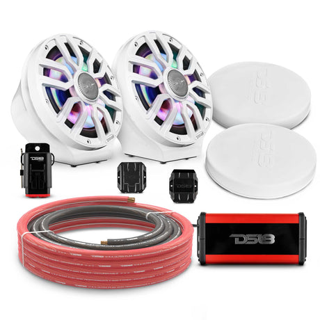 DS18 8" Loaded Flat Mount Speaker Pods with Amplifier, Installation Kit and Digital LED Lights, Package for Can-Am Spyder &
