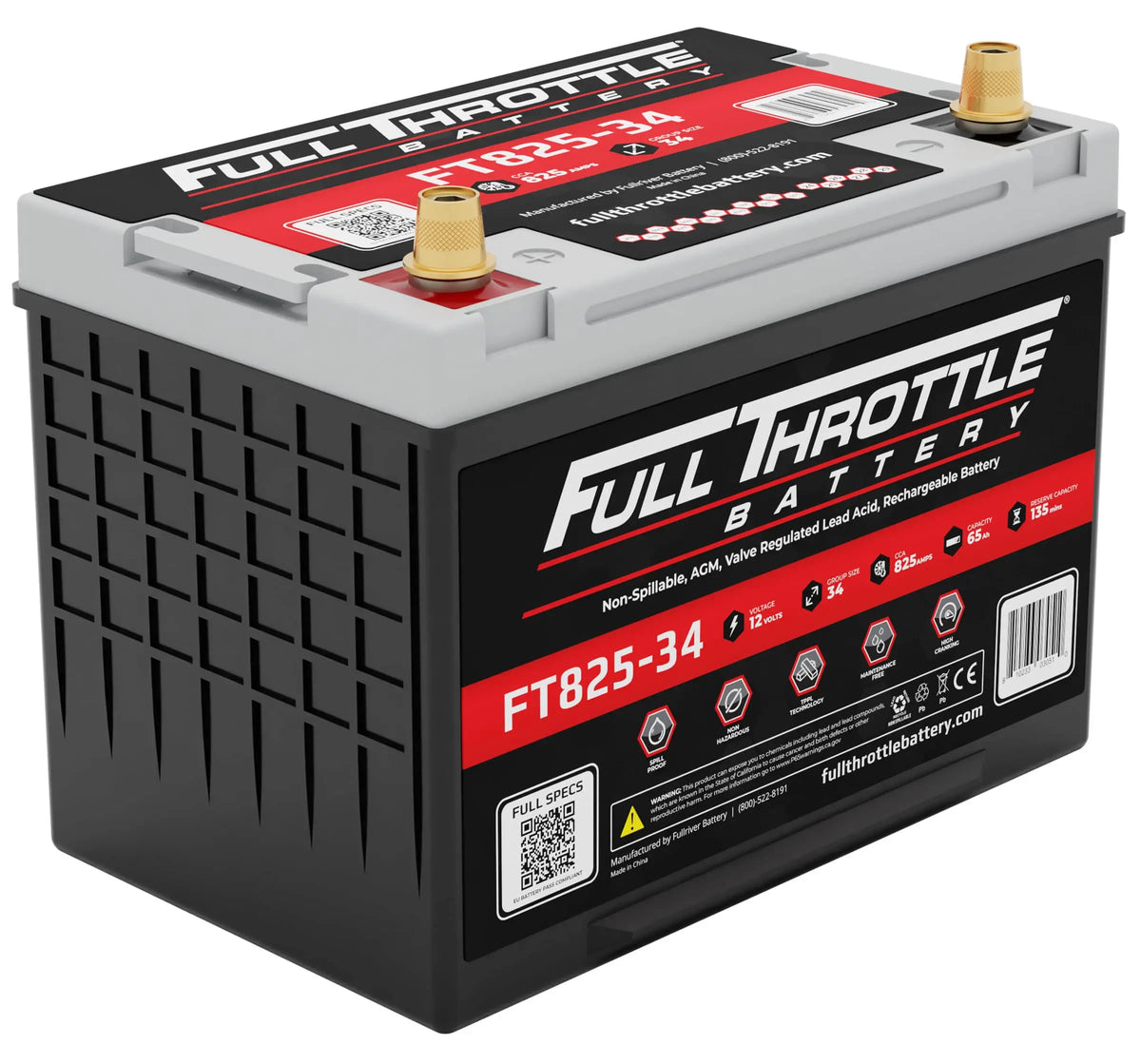 Full Throttle FT825-34 battery - front three-quarter view