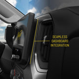 Side view of an installed Stinger touchscreen illustrating its fit against the dashboard trim