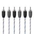 Six audio RCA cables with silver and blue twisted shielding, featuring black and gray protective tips embossed with the brand name 'EPK'.