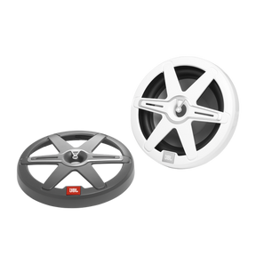 JBL Club Marine 10-inch subwoofer with white grille and a gray grille