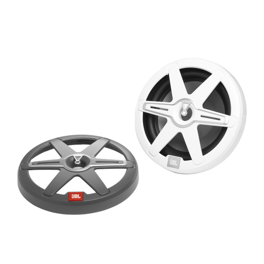 JBL Club Marine 10-inch subwoofer with white grille and a gray grille