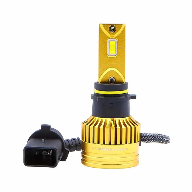 Gold-colored LED bulb with a black mounting collar, yellow ring and rectangular black connector