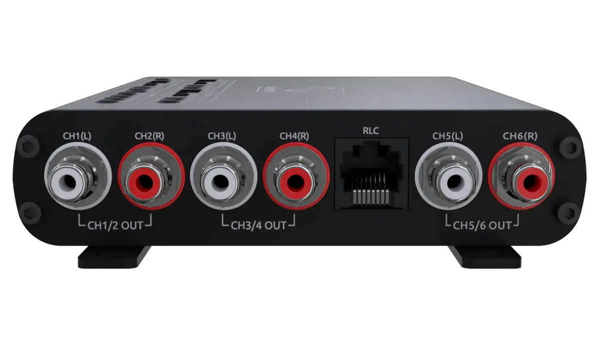 Wāvtech link6+ output panel with six RCA jacks and a remote level-control port.