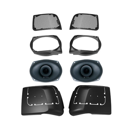 Pair of oval Diamond Audio speakers with grilles, mounting frames and panels