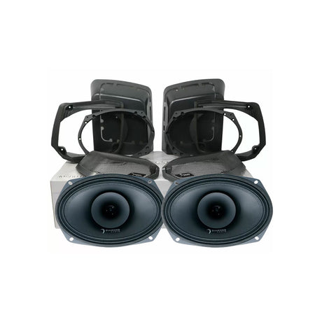 Pair of oval Diamond Audio speakers with molded lid inserts, mounting frames and mesh grilles