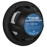 Rear of a black DS18 speaker with an NXL-10M label reading 10-inch, 600 watts max, 200 watts RMS and 4 ohms.