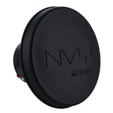 Black DS18 speaker with its round NVY protective cover fitted over the front