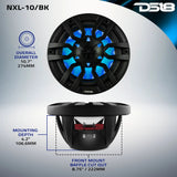 DS18 NXL-10/BK dimension graphic: 274 mm overall diameter, 106.6 mm mounting depth and 222 mm cutout
